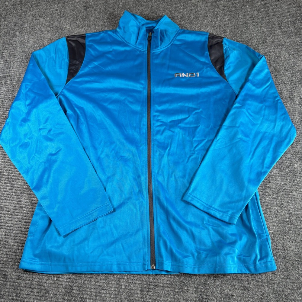 AND1 Mens Full Zip Track Jacket Blue Black Athletic Basketball Size Large 3712